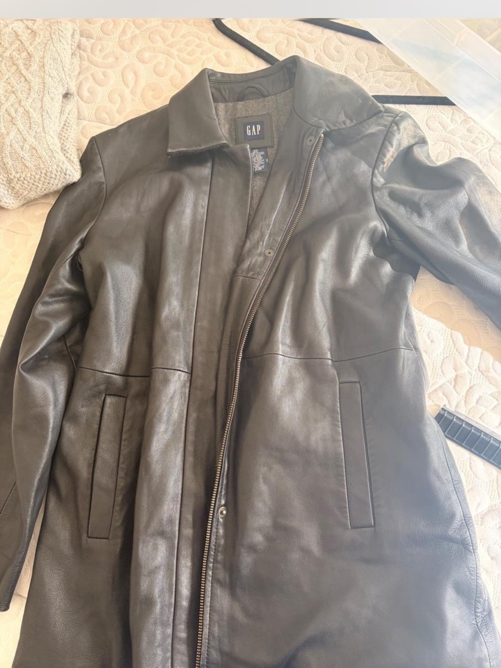 GAP Black Leather Zip-Up Jacket